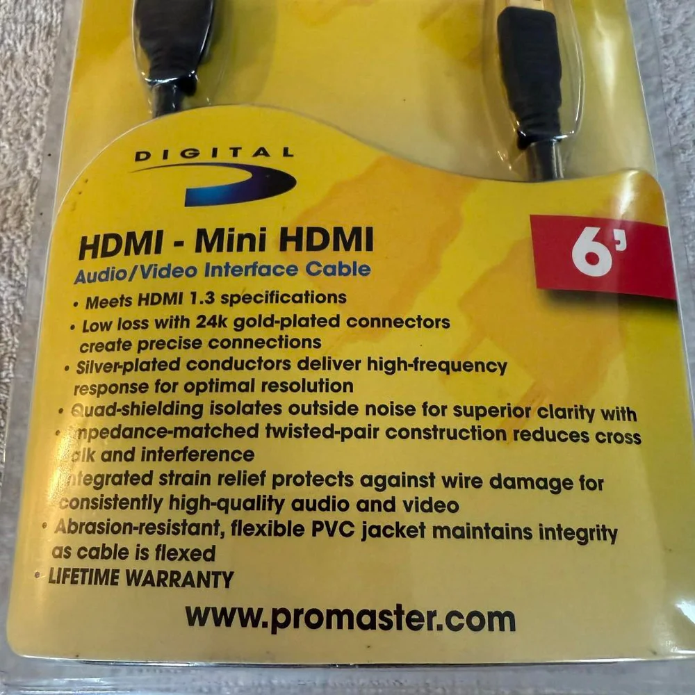 PROMASTER HDMI to Mini HDMI Cable 6' Black Yellow